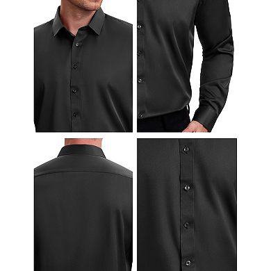 2 Packs Men's Point Collar Long Sleeve Button Down Solid Color Formal Dress Shirts