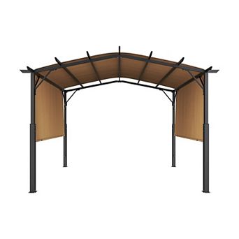 Outdoor Pergola 12x10 ft with Sliding Shade Canopy for Decks and Gardens