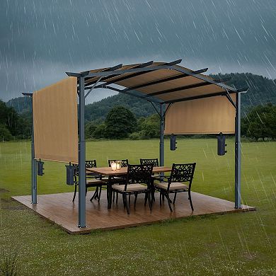 Outdoor Pergola 12x10 ft with Sliding Shade Canopy for Decks and Gardens