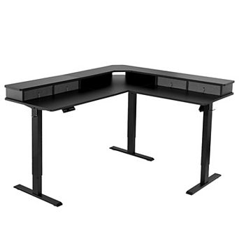 Electric L-Shaped Standing Desk 63" with Monitor Stand and Storage Drawers