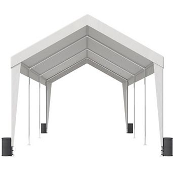 10x20 Carport Canopy with PE Cover and Galvanized Steel Frame White