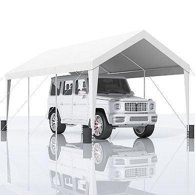 10x20 Carport Canopy with PE Cover and Galvanized Steel Frame White