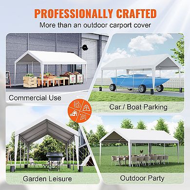 10x20 Carport Canopy with PE Cover and Galvanized Steel Frame White