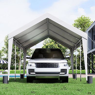 10x20 Carport Canopy with PE Cover and Galvanized Steel Frame White