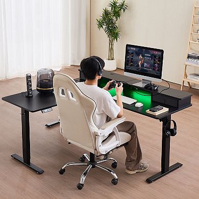 Electric L-Shaped Standing Desk 63" Corner Workstation with Power Ports
