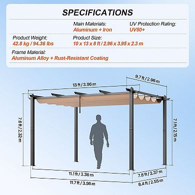 Retractable Canopy Pergola with Aluminum Frame for Patios and Decks