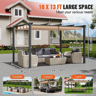 Retractable Canopy Pergola with Aluminum Frame for Patios and Decks