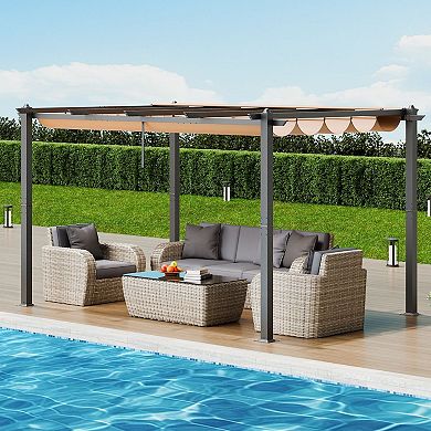 Retractable Canopy Pergola with Aluminum Frame for Patios and Decks