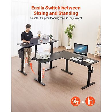 Electric L-Shaped Standing Desk 63" Corner Workstation with Charging Ports