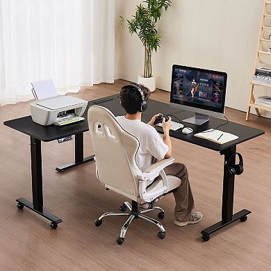 Electric L-Shaped Standing Desk 63" Corner Workstation with Charging Ports