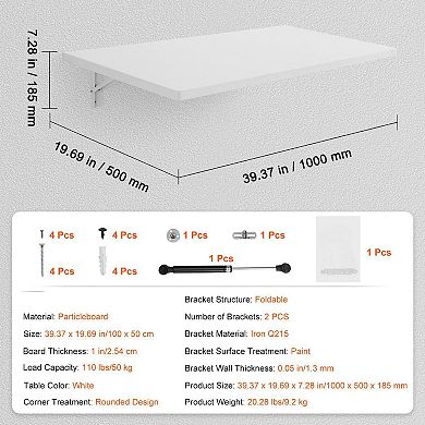 White Wall Fold-Out Table with Slow-Close Brackets and Rounded Corners
