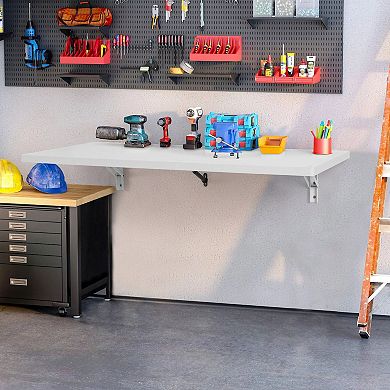 White Wall Fold-Out Table with Slow-Close Brackets and Rounded Corners