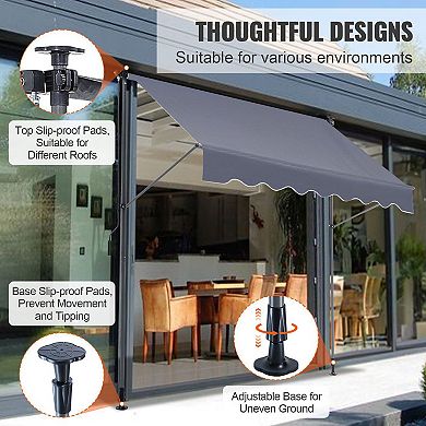 78" Retractable Patio Awning with Privacy Curtain and Manual Crank Grey