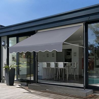 78" Retractable Patio Awning with Privacy Curtain and Manual Crank Grey
