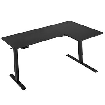Electric Height-Adjustable Corner Desk with Hooks and Wide Work Surface
