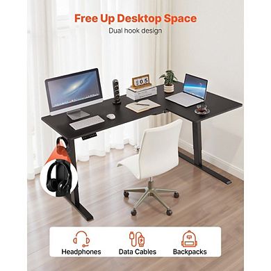 Electric Height-Adjustable Corner Desk with Hooks and Wide Work Surface