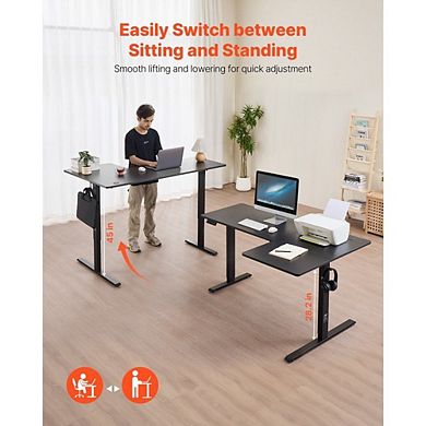 Electric Height-Adjustable Corner Desk with Hooks and Wide Work Surface