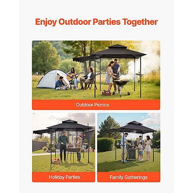 Patio Grill Gazebo 8x5 with Double-Tier Roof and Side Awnings