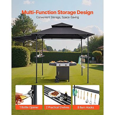 Patio Grill Gazebo 8x5 with Double-Tier Roof and Side Awnings