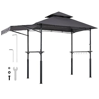 Patio Grill Gazebo 8x5 with Double-Tier Roof and Side Awnings