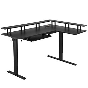 L-Shaped Electric Sit-Stand Desk with USB Ports and Sliding Keyboard Tray