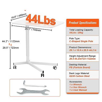 Pneumatic Sit-Stand Laptop Cart with 360° Wheels for Home or Office White