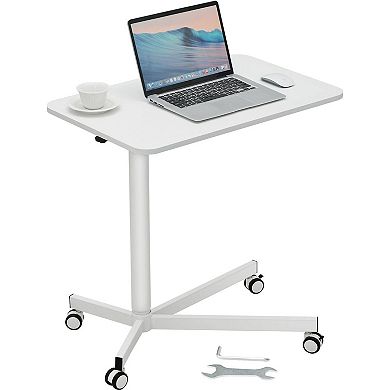 Pneumatic Sit-Stand Laptop Cart with 360° Wheels for Home or Office White