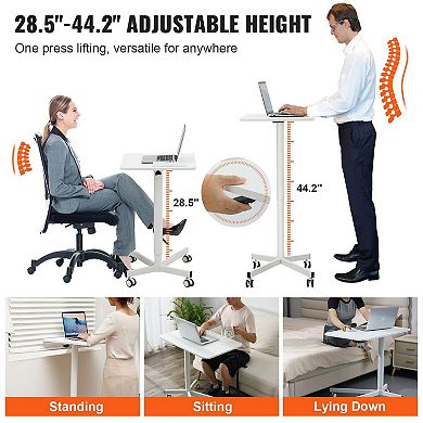 Pneumatic Sit-Stand Laptop Cart with 360° Wheels for Home or Office White