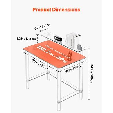 Acrylic Side Table 31.5" with Open Storage Shelf for Modern Rooms