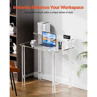 Acrylic Side Table 31.5" with Open Storage Shelf for Modern Rooms