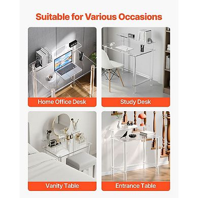 Acrylic Side Table 31.5" with Open Storage Shelf for Modern Rooms