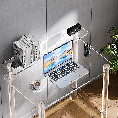 Acrylic Side Table 31.5" with Open Storage Shelf for Modern Rooms