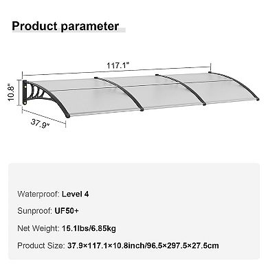 Outdoor Window Awning in PC Panel with Aluminum Connectors