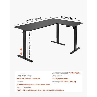 Electric L-Shaped Standing Desk 71" Corner Workstation with Height Adjustment