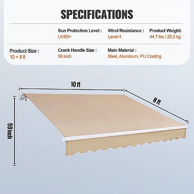 Manual Retractable Awning for Decks and Balconies with Steel Frame