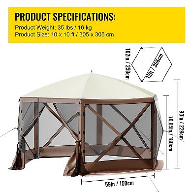 Portable Screen House Tent with Mesh Walls and Detachable Wind Panels