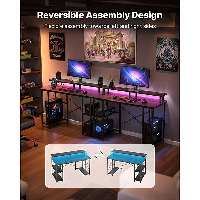 47" RGB Computer Desk with Power Outlets, USB Ports, Shelf and Monitor Stand Black