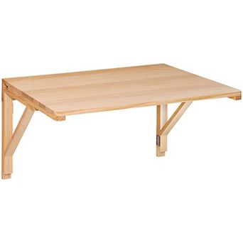 Wall-Mounted Folding Table 31.5" for Small Spaces with Solid Wood Top Natural