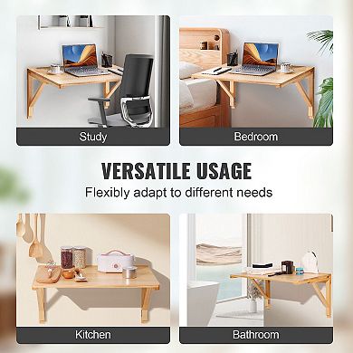 Wall-Mounted Folding Table 31.5" for Small Spaces with Solid Wood Top Natural