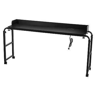 Adjustable Overbed Table with Power Outlets, USB Ports and Rolling Wheels Black