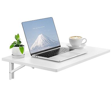 Wall-Mounted Folding Desk 24" White Drop Leaf Table for Small Spaces