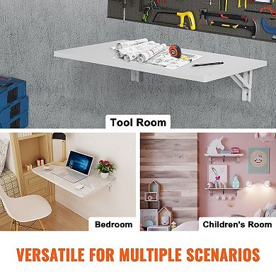 Wall-Mounted Folding Desk 24" White Drop Leaf Table for Small Spaces