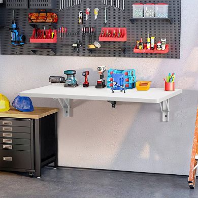 Wall-Mounted Folding Desk 24" White Drop Leaf Table for Small Spaces