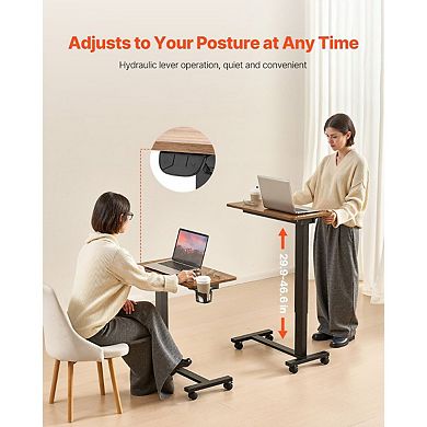 Rolling Electric Overbed Table with Tilt Desktop and Cup Holder