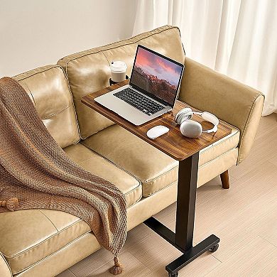 Rolling Electric Overbed Table with Tilt Desktop and Cup Holder