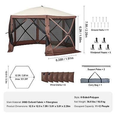 Outdoor Screen Tent 12.5x12.5 ft with Mesh Panels and Removable Wind Panels
