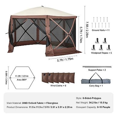 11.5x11.5 Camping Gazebo Screen Tent with Mesh Panels and UPF 50+ Canopy