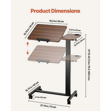 Rolling Overbed Desk with Height Adjustment and Tilting Desktop for Small Spaces
