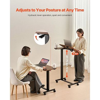 Rolling Overbed Desk with Height Adjustment and Tilting Desktop for Small Spaces