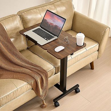 Rolling Overbed Desk with Height Adjustment and Tilting Desktop for Small Spaces